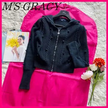 [새상품급] M'S GRACY 후드티 케이블 니트 블랙 38 후드