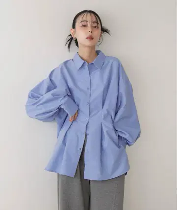 LIAN 허리 턱 컬러 셔츠 블루