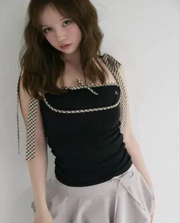 Andmary Alice check ribbon tops