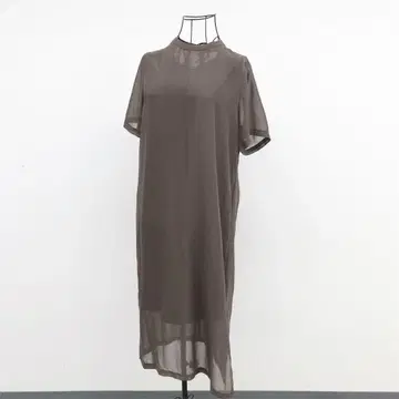 아베베 원피스 XS 브라운 시어 롱 기장 반팔 심플