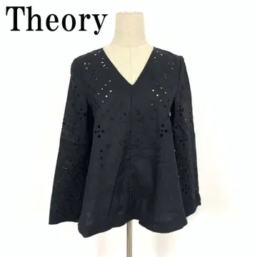 LA7573 Theory 띠어리 린넨 긴팔 자수 레이스 블라우스 블랙 S