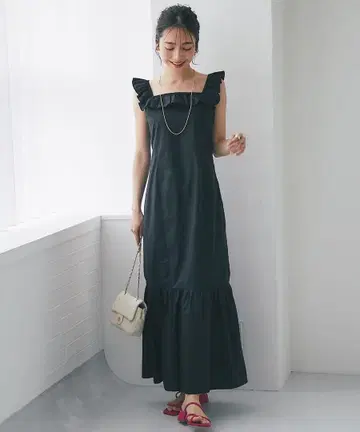 [ 라부티크봉봉 ] 프릴 트림 머메이드 원피스 블랙 38