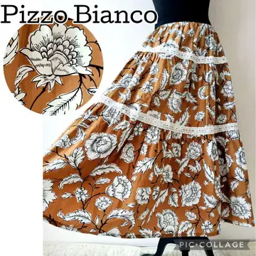 [새상품급] Pizzo Bianco 꽃무늬 플레어 캉캉 스커트 카멜 F