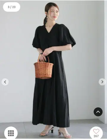 [미사용 새상품] 린넨 블랙 롱 원피스 V넥 반팔