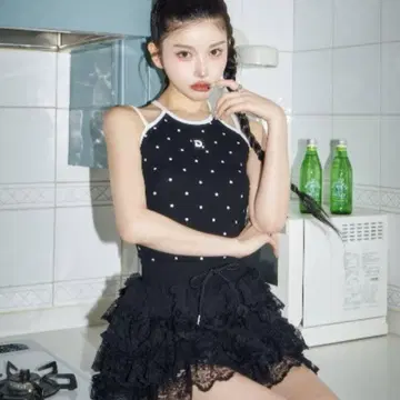 Darich 다리치 파이핑 도트 아메슬리브 탑