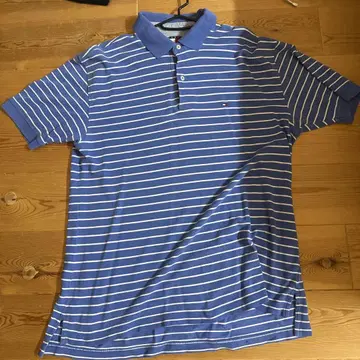 TOMMY HILFIGER 블루 화이트 스트라이프 피케 셔츠 L