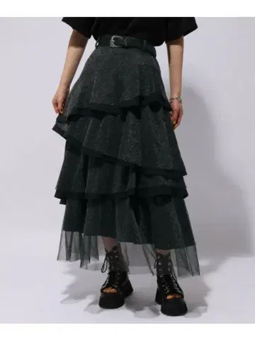 HARE 라메 시어 믹스 캉캉 스커트 블랙