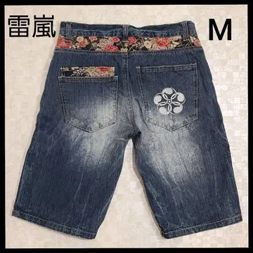 뇌우 THUNDER STORM 하프 팬츠 데님 청바지 일본풍 패턴 M
