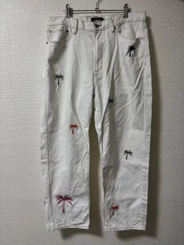 화이트 캐주얼 팬츠 야자수 자수