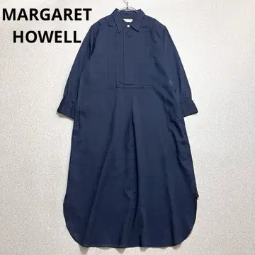 마가렛호웰 시어 원피스 실크 혼방 턱 롱 개더 네이비