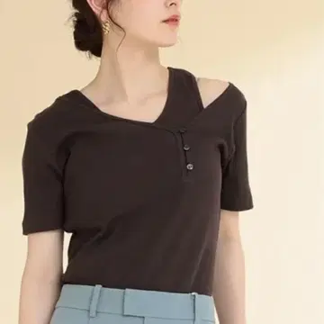 Ray BEAMS / 비대칭 헨리넥 레이어드 티셔츠