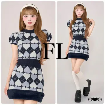 Darich 아가일 하트 체크 니트 셋업 네이비 FL