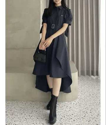 dazzlin POLO BCS 콜라보 헴 레이어드 셔츠 원피스 네이비