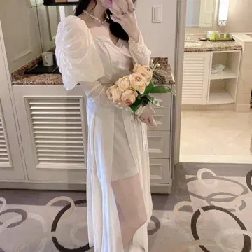 amerge 슬릿 원피스 아이보리 롱 원피스