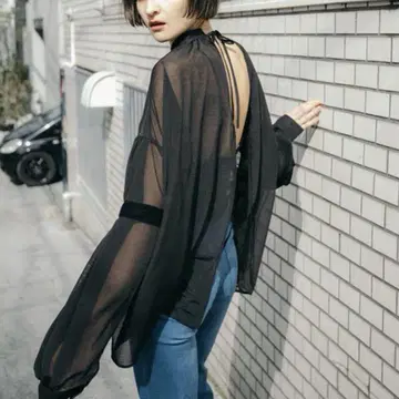perverze 시어 블라우스 시스루 블랙