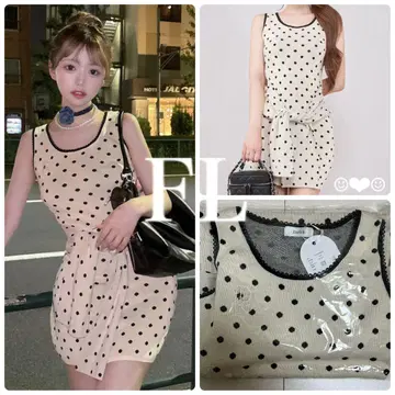 Darich 허리 마크 도트 니트 미니 원피스 아이보리 FL