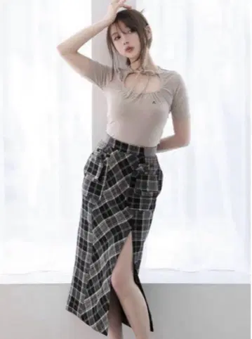 andmary Anna 체크 롱 스커트