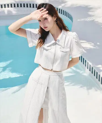 레이디 아젤 프론트 ZIP 크롭 셔츠 미사용 새상품