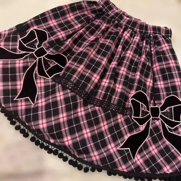 angelic pretty 메르헨 타탄 리본 스커트 블랙 x 핑크