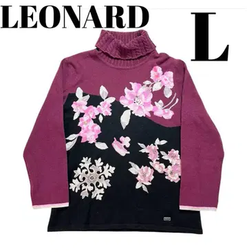 LEONARD 레오나르 꽃무늬 자수 터틀넥 니트 L 40
