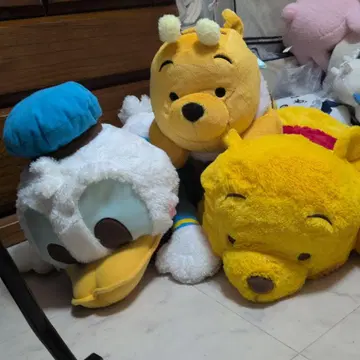 엎드린 봉제 인형 3세트 푸우, 도날드