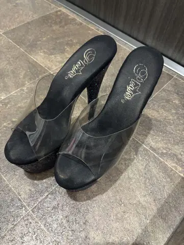 블랙 글리터 샌들 하이힐
