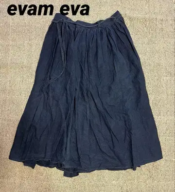 evameva 에바무에바 네이비 나염 스커트 랩 스커트 린넨 네이비