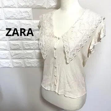 ZARA 자라 블라우스 민소매 깃털 레이스 아이보리 여성용 M
