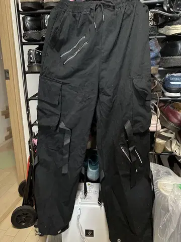 펑크 본디지 팬츠 블랙 지퍼 포켓 부착