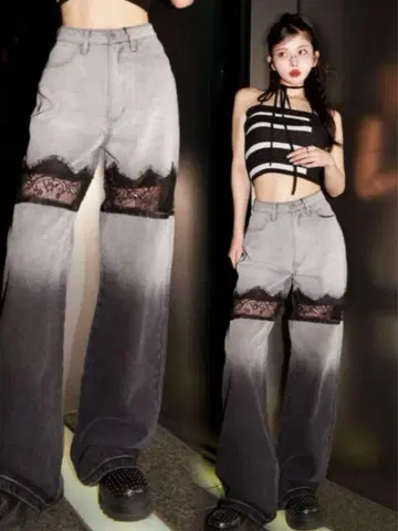 [완판템] Darich 다리치 스캘럽 레이스 데님 롱 팬츠 M