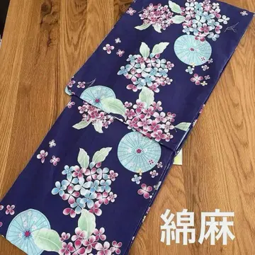 유카타 미사용 새상품 수국 꽃무늬 네이비 성인