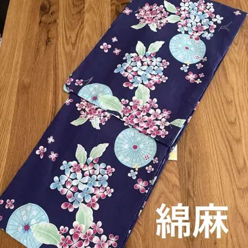 유카타 미사용 새상품 수국 꽃무늬 네이비 성인