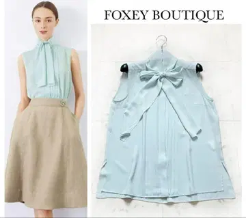FOXEY 폭시 블라우스 플리츠 에센스 아쿠아 블루 40 완판