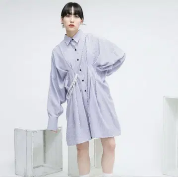 KBF 스트라이프 허리 턱 미니 원피스 스카이블루