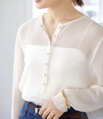 IENA 요류 쉬폰 헨리 상의 화이트