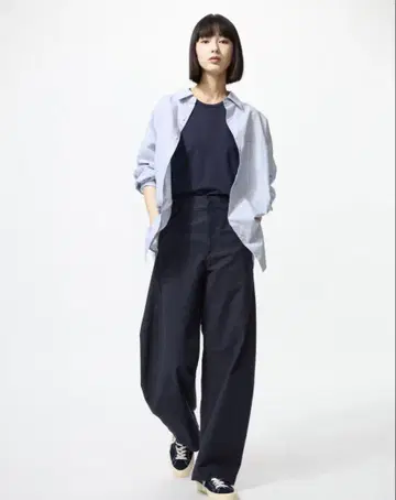 UNIQLO 저지 배럴 레그 팬츠 NAVY