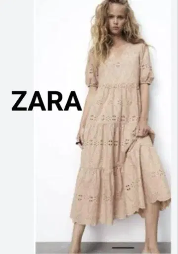 ZARA 베이지 레이스 반팔 원피스 S
