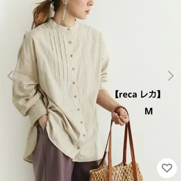 [ reca 레카 ] 베이지 밴드 카라 핀턱 긴팔 셔츠 면 M