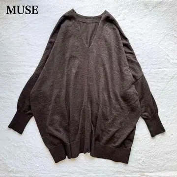MUSE URBAN V넥 니트 브라운 린넨 혼방