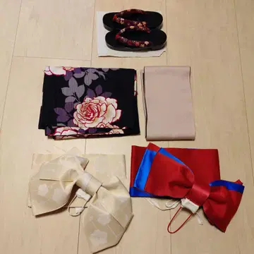 5종 세트 꽃무늬 유카타 오비 3종 일본 나막신