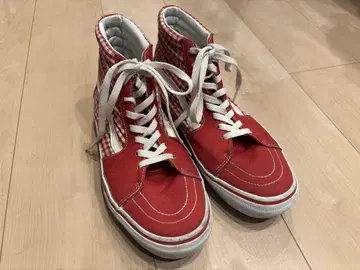 VANS 깅엄 체크 빨간색 하이컷 스니커즈