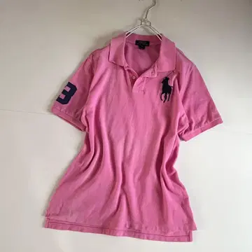Y2K 헤이세이 갸루 랄프 로렌 빅 포니 피케 셔츠 핑크 XL
