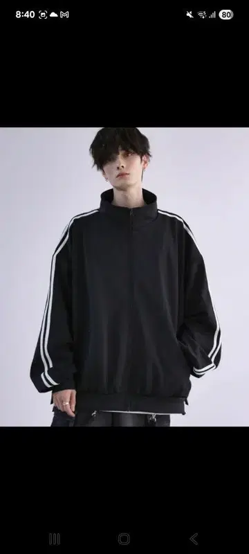 루즈 실루엣 벌룬 슬리브 페이크 서스펜더 드레이프 트랙 자켓