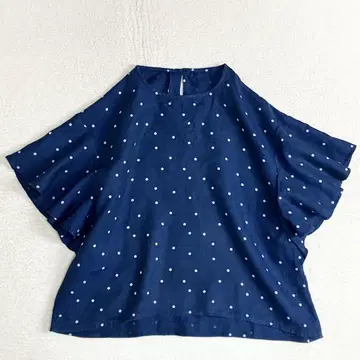blue willow 블루윌로우 반팔 린넨 블라우스 도트 파랑