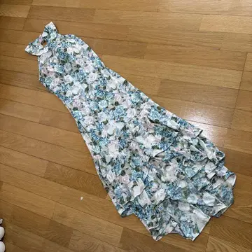 플라워 프린트 슬리브리스 롱 원피스