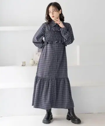 RAGEBLUE 체크 무늬 롱 드레스