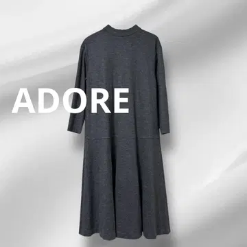 ADORE 그레이 니트 A라인 롱 원피스 긴팔 울 절개