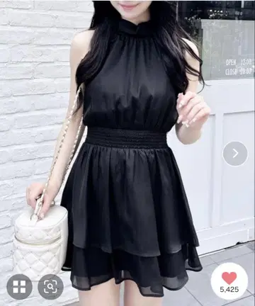 INGNI 2Way 리본 아메슬리 프릴 미니 원피스 블랙
