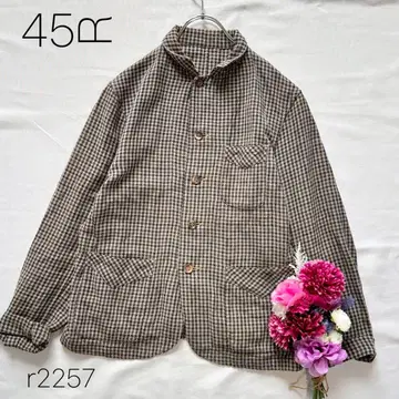 45R 셔츠 재킷 체크 무늬 면 100% 그레이 계열
