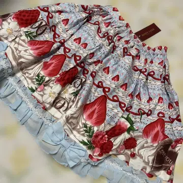 BODYLINE 택 포함 딸기 패턴 스카이블루 장미 레이스 스커트
